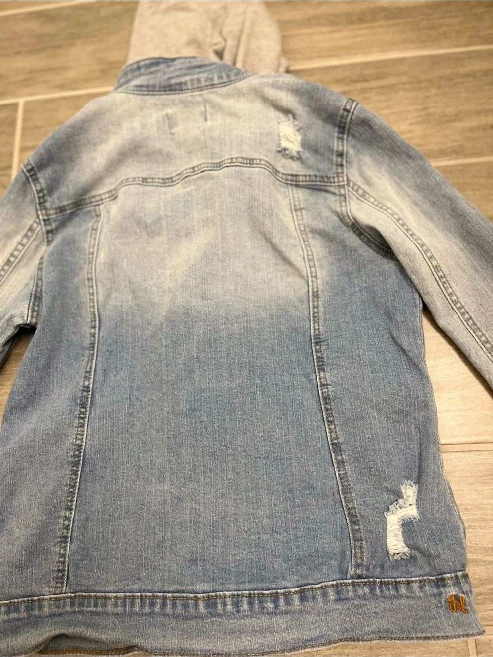 Grace & Lace Distressed denim jacket with removable hood